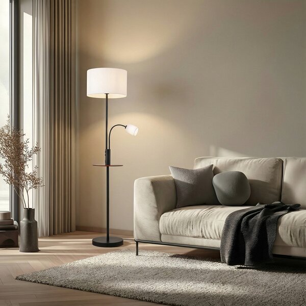 Lindby Lampadar Aovan, negru, raft, port USB, Negru, Camera de zi / sufragerie, Metal, Modern, Lumină de lectură
