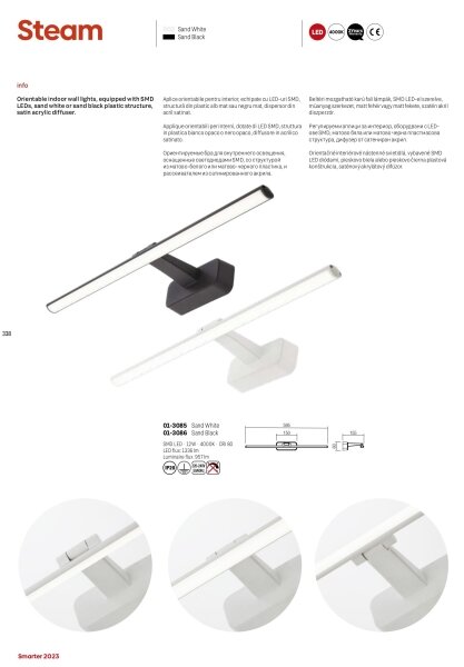 Redo 01-3085 - Lampă LED pentru tablou STEAM, 12 W, 230 V, 59,5 cm, albă