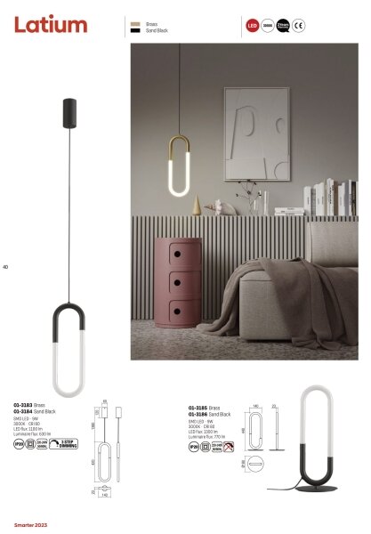 Lustră LED pe cablu LATIUM LED/9W/230V alamă Redo 01-3183