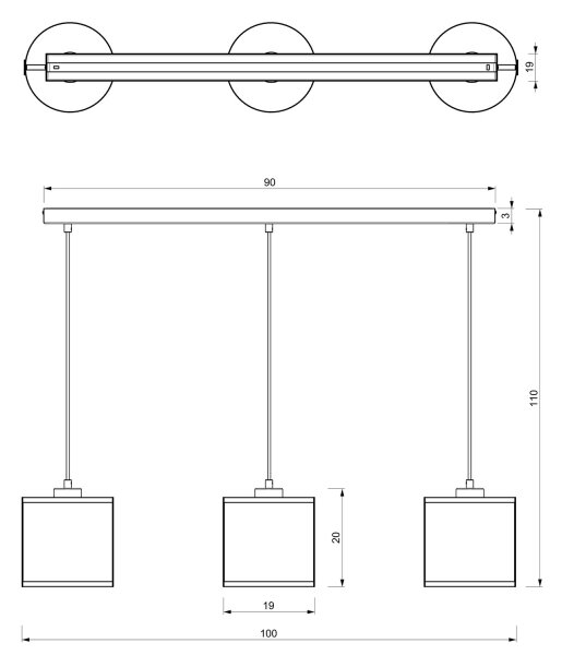 Lustră pe cablu KAGA 3xE27/60W/230V neagră/aurie