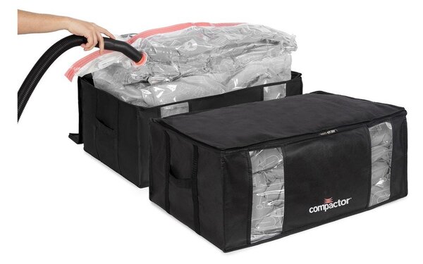 Cutii de depozitare pentru haine 2 buc. din material textil cu vacuum/cu pereți întăriți 65x45x27 cm Black Edition – Compactor