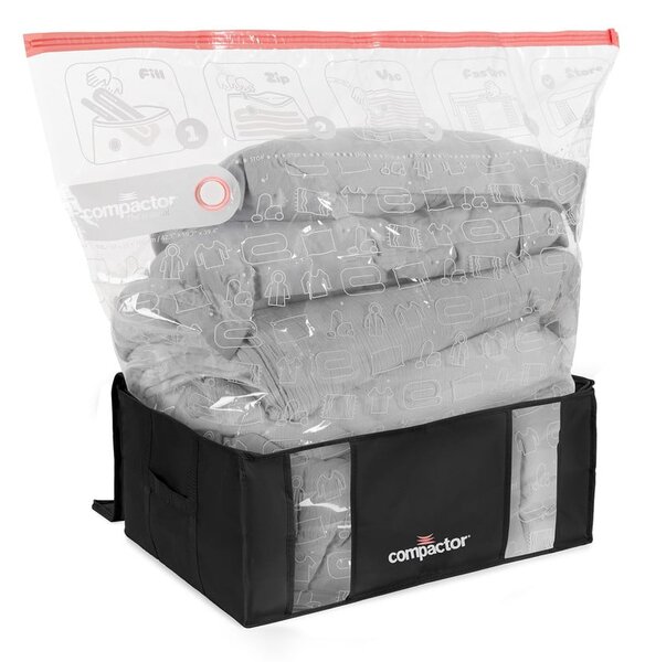Cutii de depozitare pentru haine 2 buc. din material textil cu vacuum/cu pereți întăriți 65x45x27 cm Black Edition – Compactor