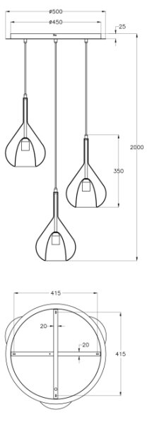 Lustră pe cablu LILA 3xE27/40W/230V auriu/gri/transparent Fabas Luce 3481-47-297