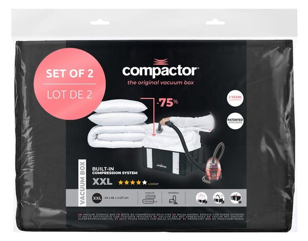 Cutii de depozitare pentru haine 2 buc. din material textil cu vacuum/cu pereți întăriți 65x45x27 cm Black Edition – Compactor