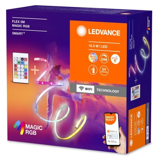Bandă LED RGB dimabilă Ledvance SMART+ MAGIC FLEX 3m LED/15,5W/230V Wi-Fi + telecomandă