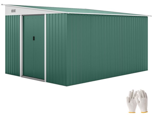 Outsunny Magazie de Gradina cu Ușa Glisantă si Orificii de Aerisire, din Oțel Galvanizat, 345x280,5x169-201cm, Verde | Aosom Romania