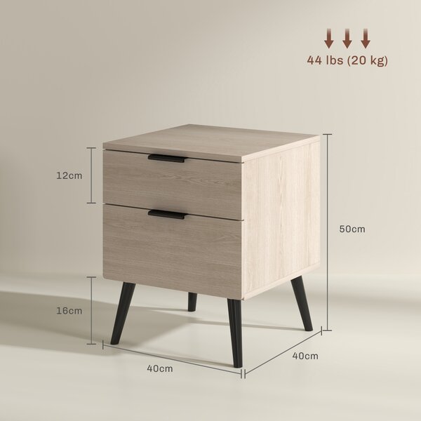HOMCOM Set de 2 Noptiere cu 2 Sertare pentru Dormitor sau Camera de Zi, 40x40x50 cm, Lemn Natural | Aosom Romania