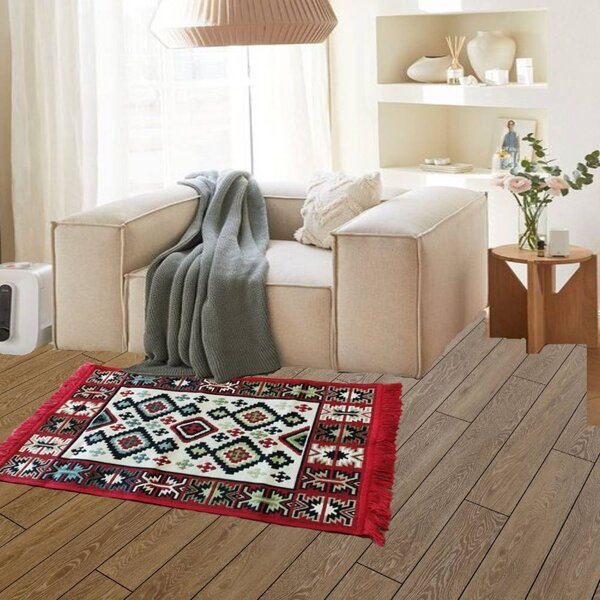 Covor traditional, cu doua fete, dimensiunea 60x150cm, rosu-bej