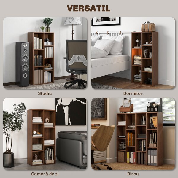 HOMCOM Bibliotecă cu 7 Suporturi Diferite, 50x24x106 cm, Maro Rustic | Aosom Romania