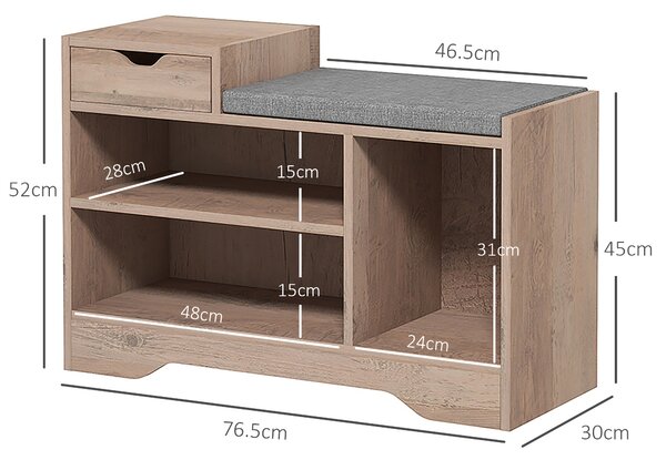 HOMCOM Bancă pentru Încălțăminte cu Pernă de Șezut, 76,5x30x52 cm, Gri | Aosom Romania