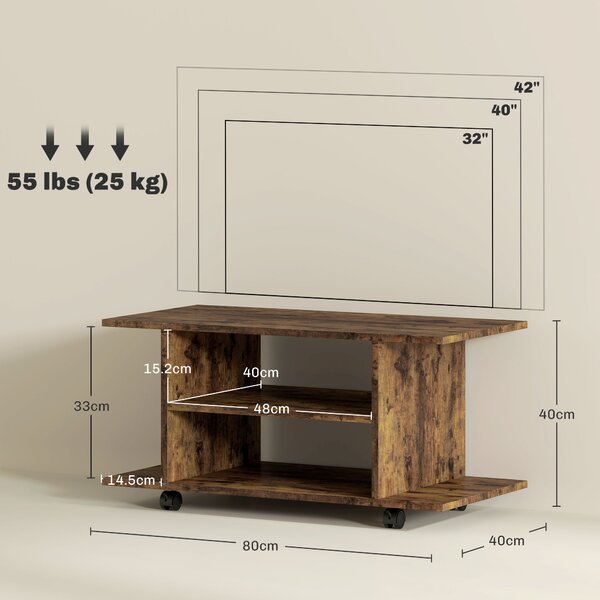 HOMCOM Comodă pentru TV cu Roți, 80×40×40 cm, Negru | Aosom Romania