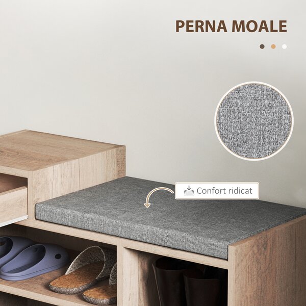 HOMCOM Bancă pentru Încălțăminte cu Pernă de Șezut, 76,5x30x52 cm, Gri | Aosom Romania