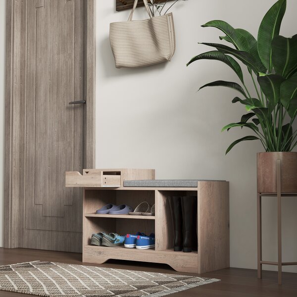 HOMCOM Bancă pentru Încălțăminte cu Pernă de Șezut, 76,5x30x52 cm, Gri | Aosom Romania