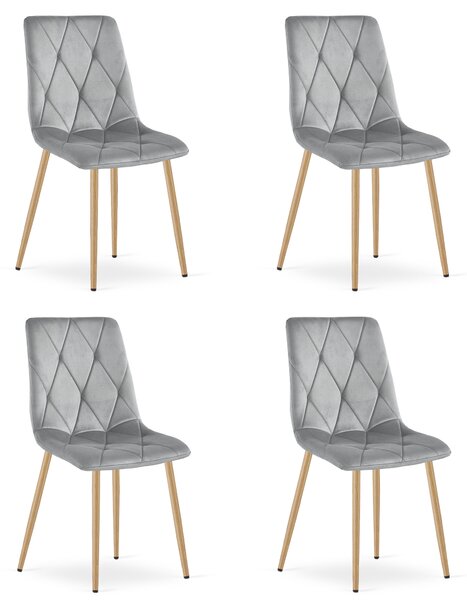 Set 4 Scaune Bucatarie/Dining Fido Catifea Gri Deschis Picioare Metalice Finisaj Lemn