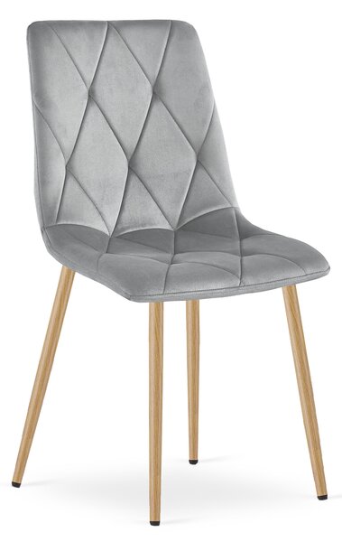 Scaun Bucatarie/Dining Fido Catifea Gri Deschis Picioare Metalice Finisaj Lemn