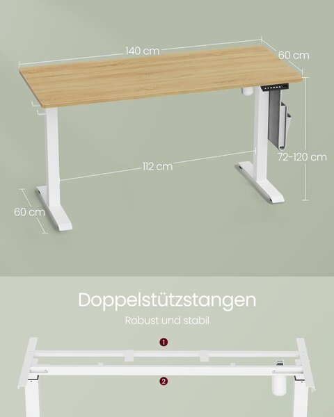 Birou reglabil Vasagle Maro 140x60x120 cm