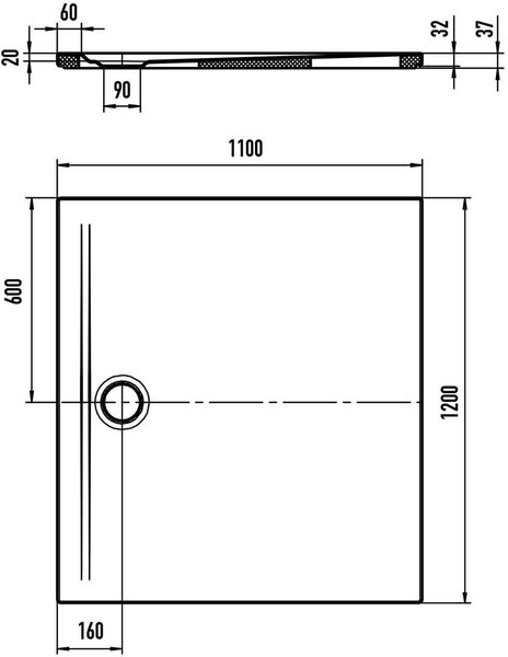 Kaldewei Superplan Zero cădiță de duș dreptunghiulară 120x110 cm alb 355847980001