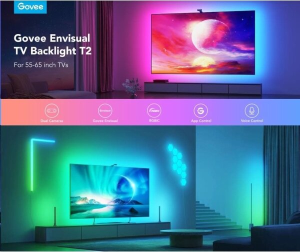 Govee DreamView T2 DUAL TV 55-65" SMART LED retroiluminare RGBIC Wi-Fi + telecomandă