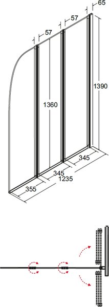 Besco Ambition paravan cadă 123.5 cm trei piese crom luciu/sticlă transparentă PA-3S
