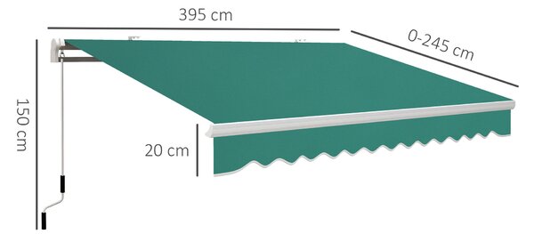 Copertina Soare Retractabila cu Manivela, Outsunny, Metal si Aluminiu, Verde, 400x250cm | Aosom Romania