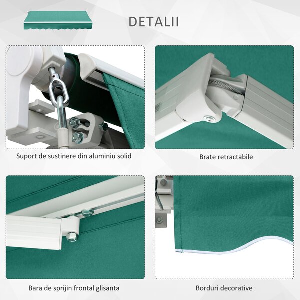 Copertina Soare Retractabila cu Manivela, Outsunny, Metal si Aluminiu, Verde, 400x250cm | Aosom Romania