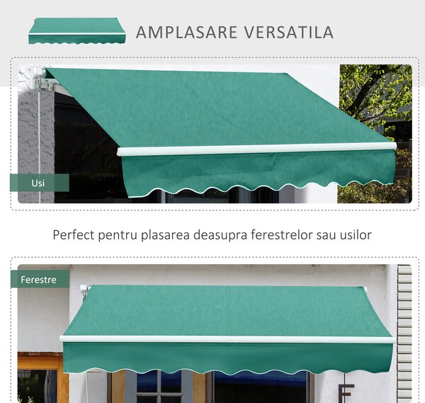 Copertina Soare Retractabila cu Manivela, Outsunny, Metal si Aluminiu, Verde, 400x250cm | Aosom Romania