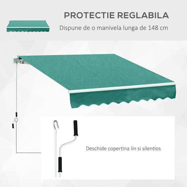 Copertina Soare Retractabila cu Manivela, Outsunny, Metal si Aluminiu, Verde, 400x250cm | Aosom Romania