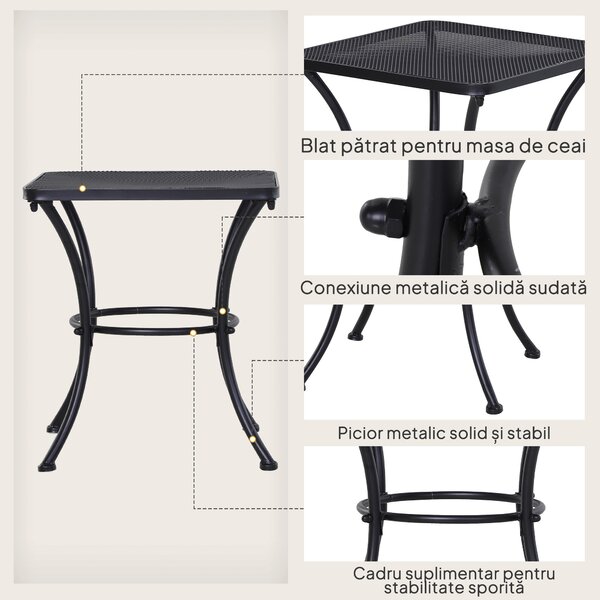 Outsunny Masuta pentru Gradina din Otel cu Blat Perforat, Masuta Patrata pentru Exterior 45x45x50 cm, Negru | AOSOM RO