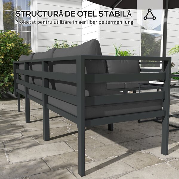 Outsunny Set de Mobilier de Gradina din 7 Piese cu Canapea de Colt, Masa de Cafea, Set de Mobilier Sectional, Gri | Aosom Romania