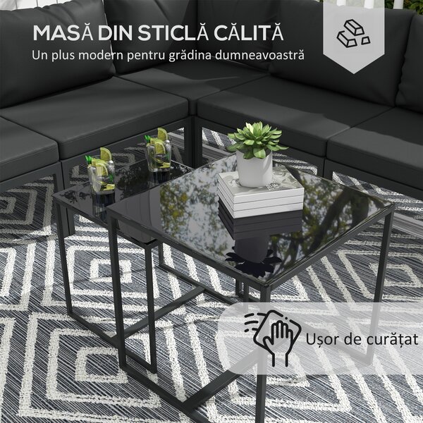 Outsunny Set de Mobilier de Gradina din 7 Piese cu Canapea de Colt, Masa de Cafea, Set de Mobilier Sectional, Gri | Aosom Romania