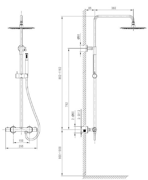 LaVita Orion set de duș perete cu termostat cu duș de ploaie auriu 5900378341659
