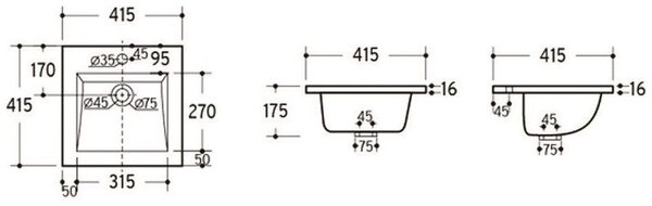 Comad Square lavoar 42x42 cm pătrat mobilier alb luciu UM-CFP 9048B/8023 DP