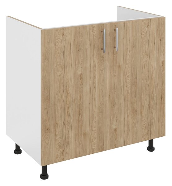 Set haaus Karo, Lemn Natural/Alb, 80 x 50 x 80 cm, Chiuveta Inox, Cuva dreapta, Baterie Flexibila