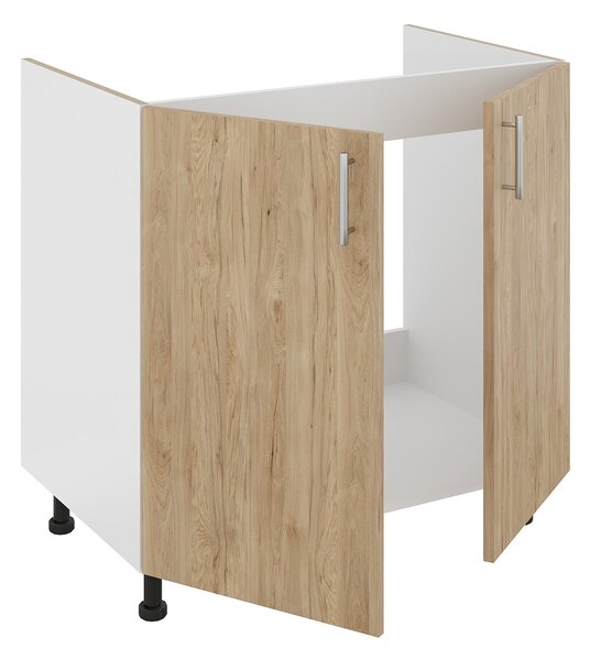Set haaus Karo, Lemn Natural/Alb, 80 x 50 x 80 cm, Chiuveta Inox, Cuva dreapta, Baterie Flexibila
