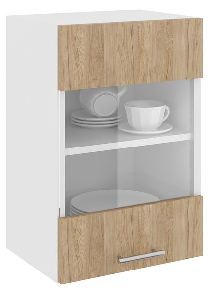 Corp haaus Karo, O Usa, cu sticla, Lemn Natural/Alb, 40 x 30 x 60 cm