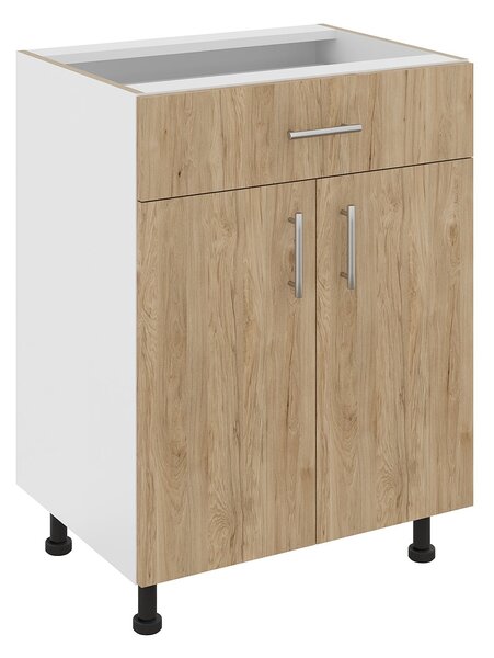 Corp haaus Karo, 1 Sertar, 2 Usi, Lemn Natural/Alb, 60 x 50 x 80 cm