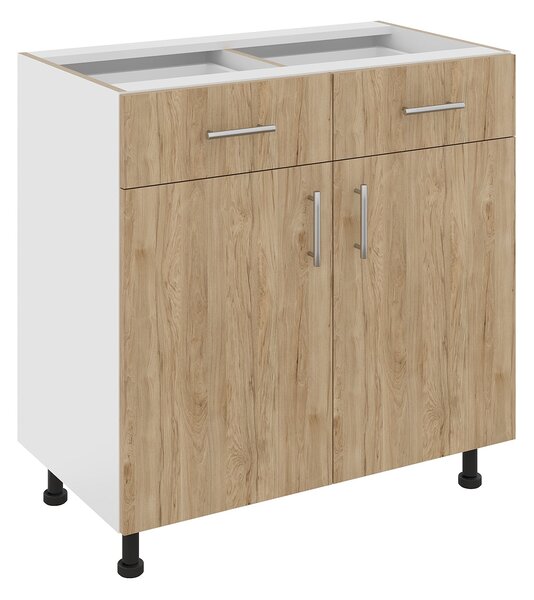 Corp haaus Karo, 2 Sertare, 2 Usi, Lemn Natural/Alb, 80 x 50 x 80 cm