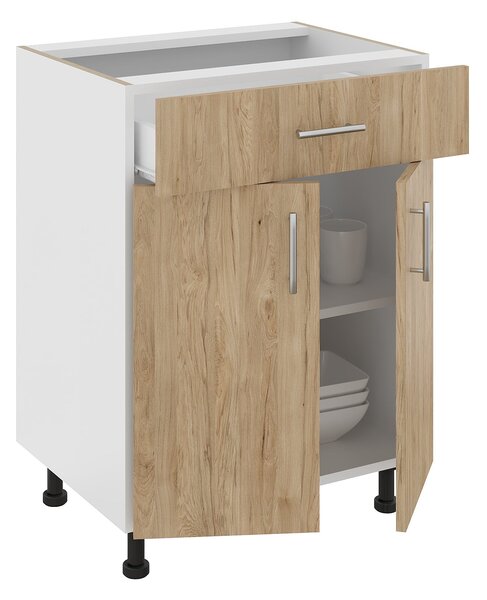 Corp haaus Karo, 1 Sertar, 2 Usi, Lemn Natural/Alb, 60 x 50 x 80 cm