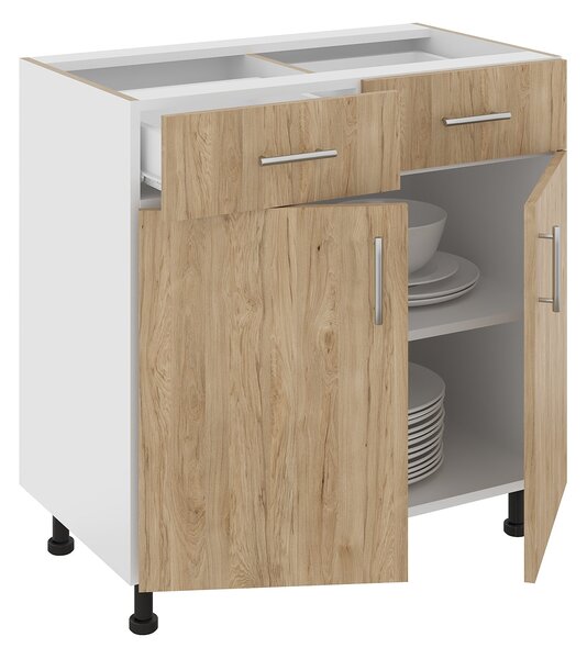Corp haaus Karo, 2 Sertare, 2 Usi, Lemn Natural/Alb, 80 x 50 x 80 cm