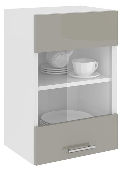 Corp haaus Karo, O Usa, cu sticla, Gri Lucios/Alb, MDF, 40 x 30 x 60 cm