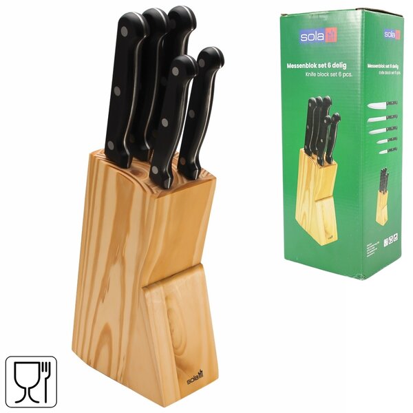 Set de cutite SOLA KNIFE in bloc de lemn, 6 bucati