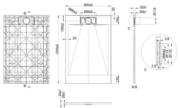 Invena Alvero cădiță de duș dreptunghiulară 120x80 cm alb AK-7B-812