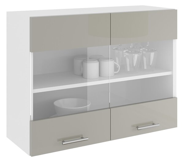 Corp haaus Karo, 2 Usi, cu sticla, Gri Lucios/Alb, MDF, 80 x 30 x 60 cm