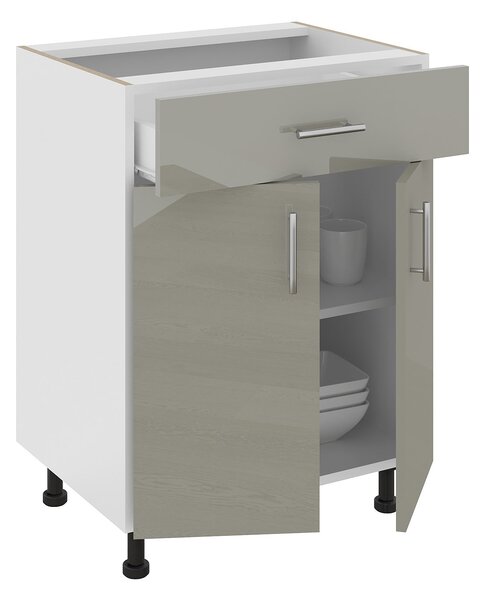 Corp haaus Karo, 1 Sertar, 2 Usi, Gri Lucios/Alb, MDF, 60 x 50 x 80 cm