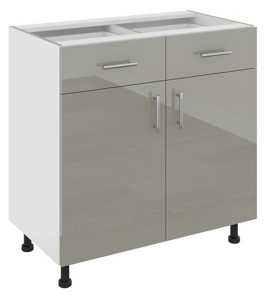 Corp haaus Karo, 2 Sertare, 2 Usi, Gri Lucios/Alb, MDF, 80 x 50 x 80 cm