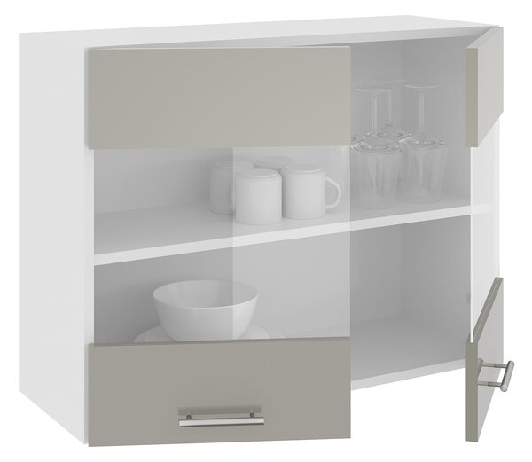 Corp haaus Karo, 2 Usi, cu sticla, Gri Lucios/Alb, MDF, 80 x 30 x 60 cm