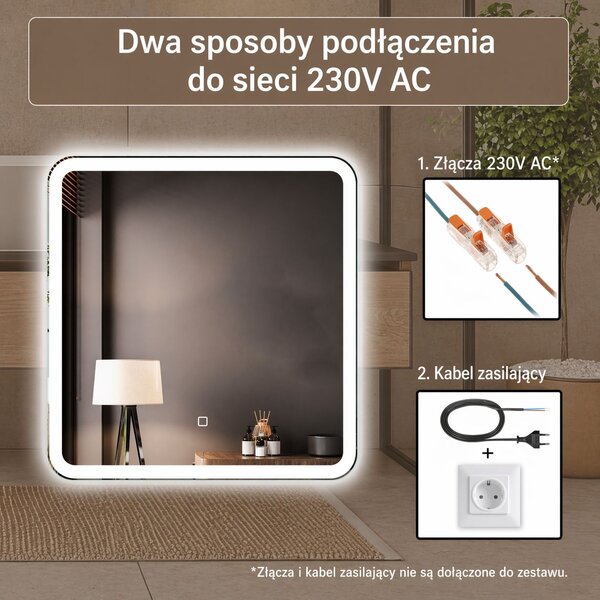 Venti Prima oglindă 60x60 cm pătrat cu iluminare 5905951180236