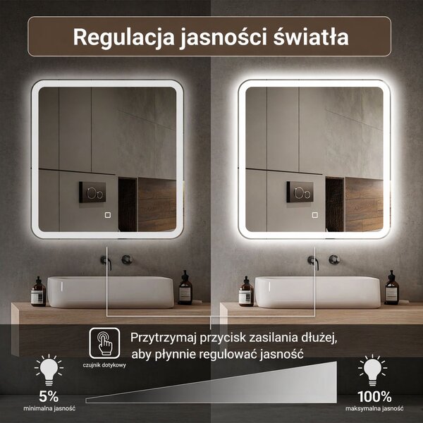 Venti Prima oglindă 60x60 cm pătrat cu iluminare 5905951180236
