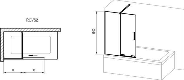 Ravak Roll paravan cadă 100 cm două piese negru mat/sticlă transparentă X786A0300Z1