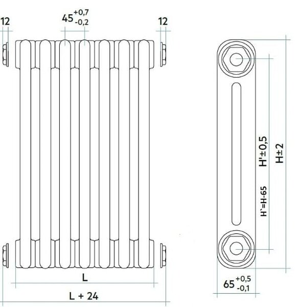 Irsap Tesi 2 calorifer de cameră 60x54 cm podłączenie inferior alb IRS-TES-2060-12-B25